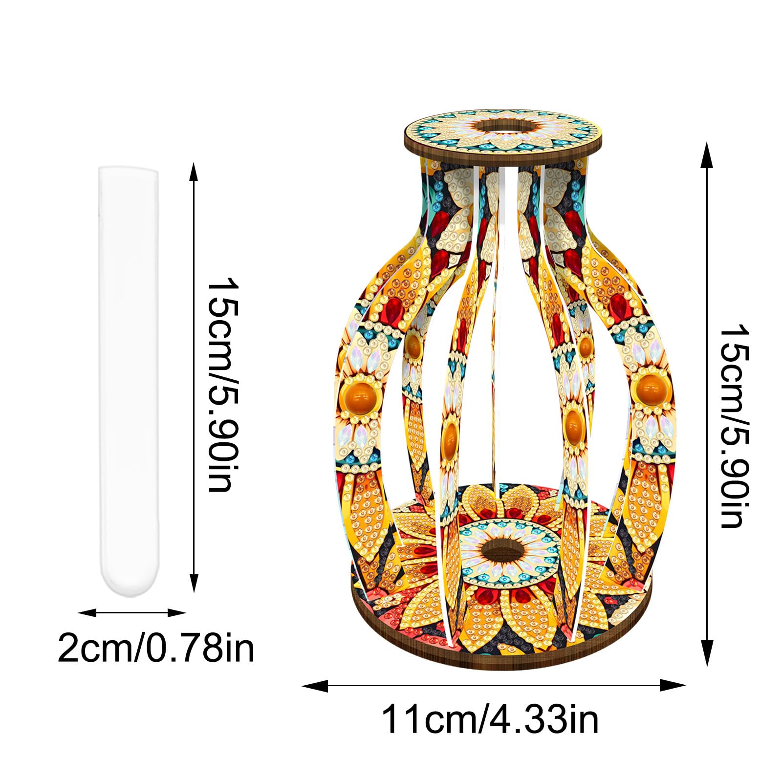 CustmArti Mandala Diamond Art Painting Reagenzglas Vase Bastelset Pappelholz Hydrokultur Pflanzen Tischdeko Blumenarrangement Handwerk Anfängerfreundlich Familie-Vier Stück Packung