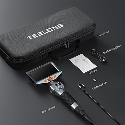 Miniatura 9 de Boroscopio articulado bidireccional con luz, cámara de inspección de endoscopio IPS Teslong de 5 pulgadas con cabezal de articulación, alcance de