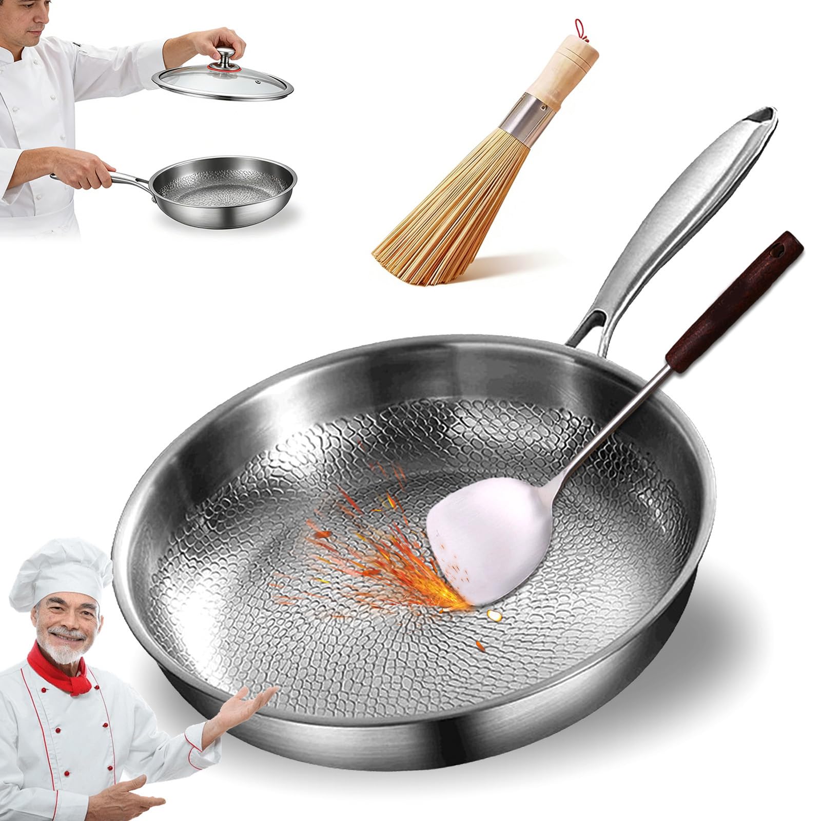 Titanium Frying Pan with Lid, 22/24/26/28/30/32 cm Titanium Pan Uncoated, Titaniums Hammered Pans Pro, Non-Stick & Scratch-Resistant, Heat-Resistant, Suitable for All Stovetops (No lid,9.44in)