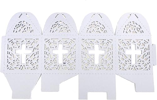 Cajas troqueladas Charmed con recorte de cruz para usar como suvenir de bautismos, bautizos y comuniones (12 unidades)