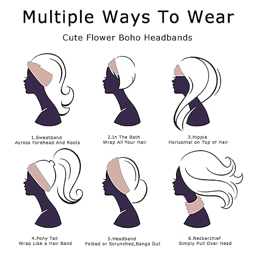 Miniatura 7 de Diademas bohemias de tela suave, bandas para el cabello antideslizantes, turbante, anudadas, bandas para la cabeza retro a la moda, para yoga
