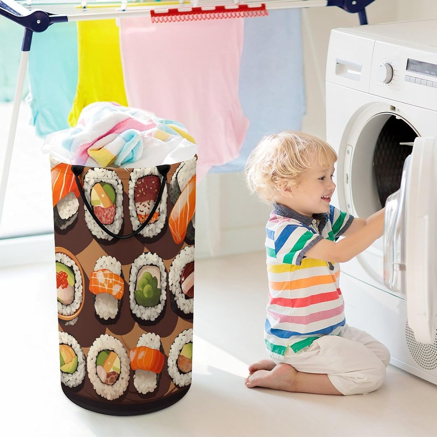 Many Sushi Food Laundry Hamper Freestanding Waterproof Clothes Hamper with Easy Carry Handles Large Collapsible Laundry Baskets Portable Dirty Clothes Basket