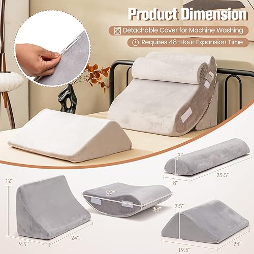 Miniatura 8 de Giantex Juego de 4 almohadas ortopédicas de cuña para cama, almohadas de espuma viscoelástica poscirugía para dormir, almohada ajustable