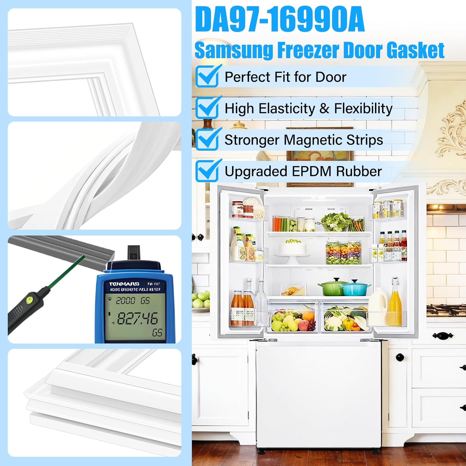 Upgraded DA97-16990A Freezer Door Gasket Compatible with Samsung Refrigerator Door Gasket AP6049779 PS12072634 EAP12072634 Freezer Door Seal Replacement 30.7"x 25.2" RF18HFENBSG Refrigerator Door Seal