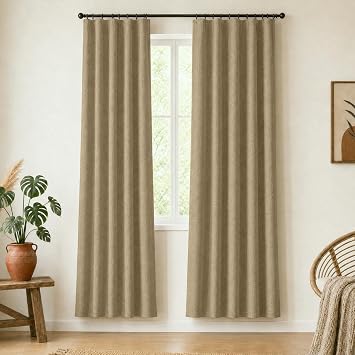 DECOLURE Linen Blackout Curtains - SunShield 90 Inches Long Black Out Curtains for Living Room and Bedroom Windows - Luxury Faux Linen, 2 Panels Set, Ultra Durable - 90 Length x 52 in Linen