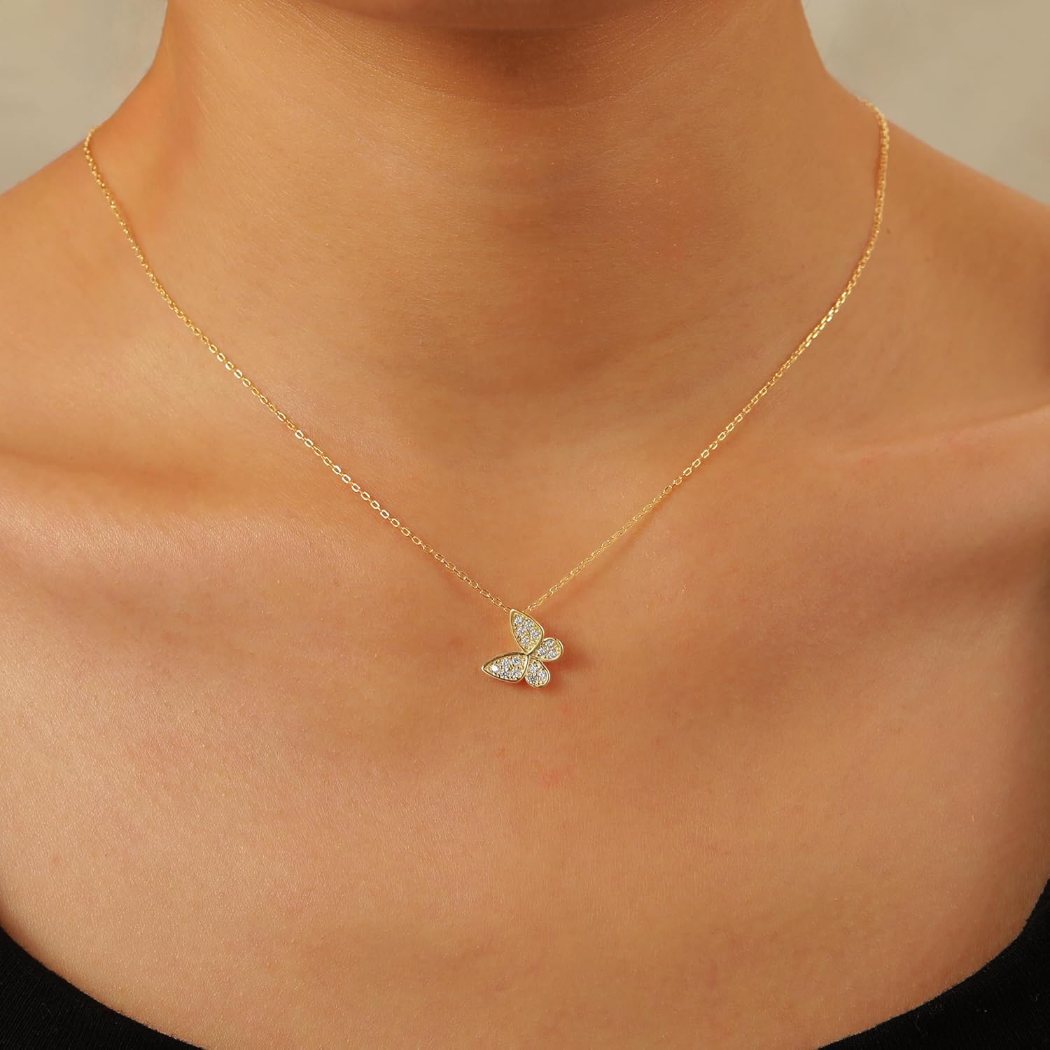 SUYACS 14K Gold Plated Butterfly Necklaces for Women 925 Sterling Silver Cute Butterfly CZ Pendant Necklace Dainty Insect Animal Charm Chain Necklace Jewelry Birthday Gifts for Mom Daughter - Image 3
