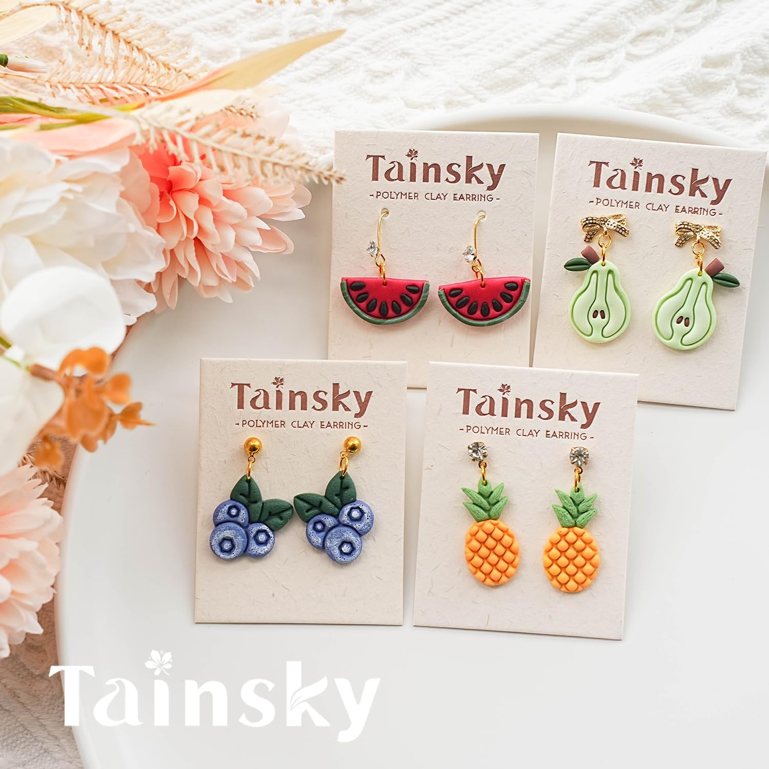 TAINSKY Fruit Clay Cutters - 17 Shapes, Earrings Making Set, Strawberry & Lemon Clay Cutters for Polymer Jewelry