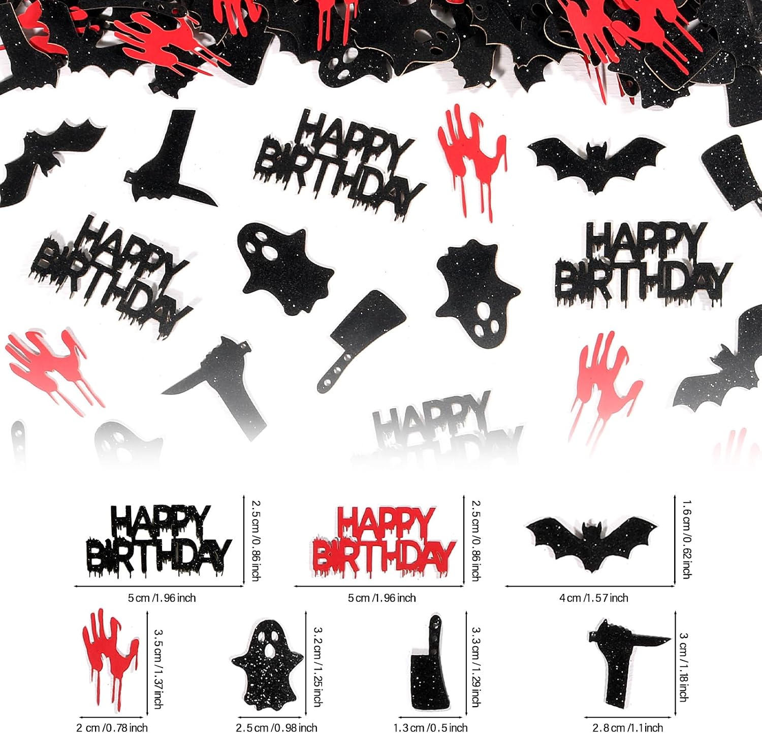 200PC Red Black Have A Killer Birthday Confetti Decorations Glitter Knife Bat Ghost Confetti for Tables for Horror Halloween Birthday Party Decorations