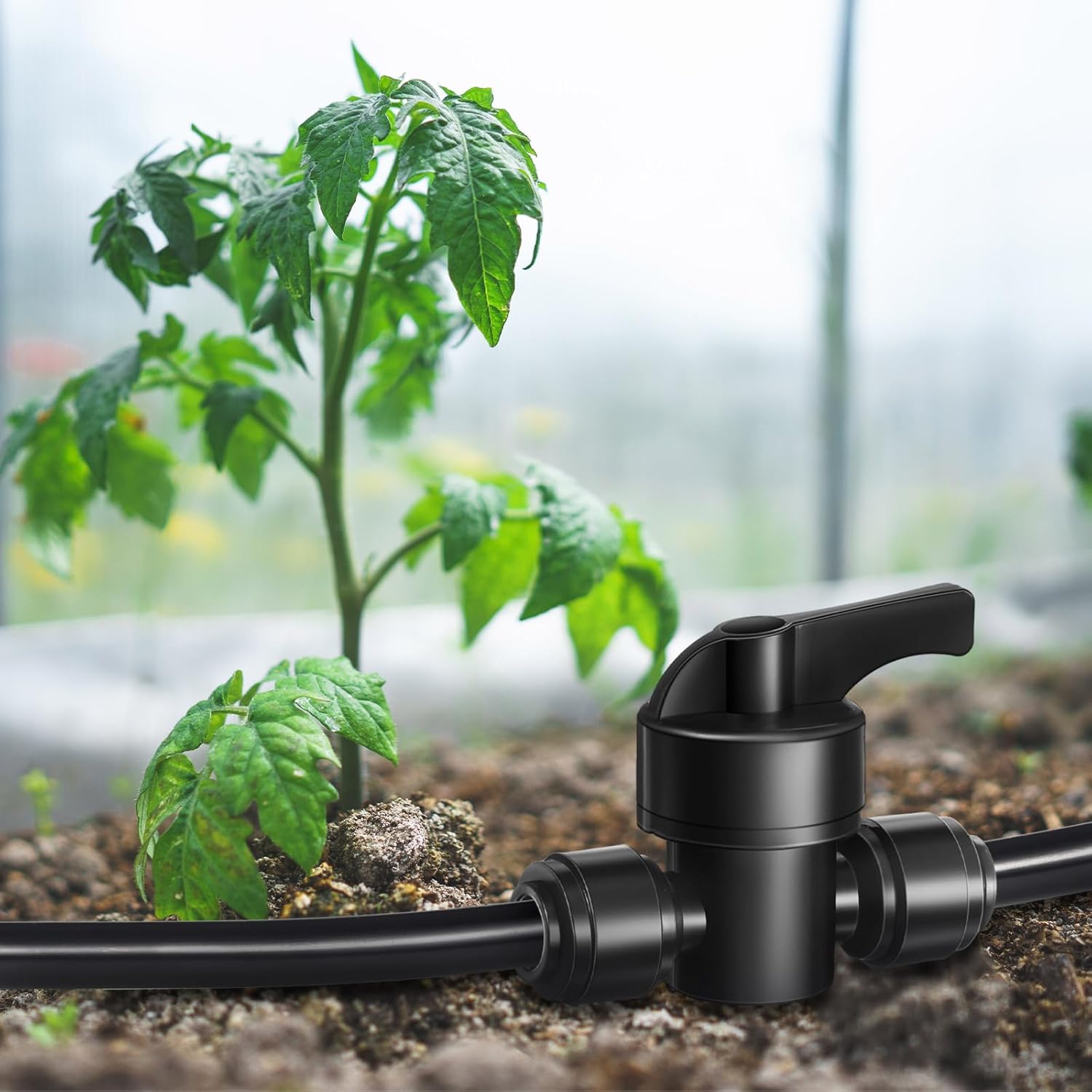 Glooglitter 30 Pcs 1/4" Drip Irrigation Tee Connectors for Tube Quick Connect Parts Fittings for 1/4 Inch(6.35mm) Tubing or Sprinkler(Pom,Shut off Ball Valve,Black)