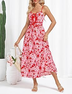 GRACE KARIN Women's 2025 Summer Casual Floral Boho Dress Spaghetti Strap Flowy Beach Maxi Dresses