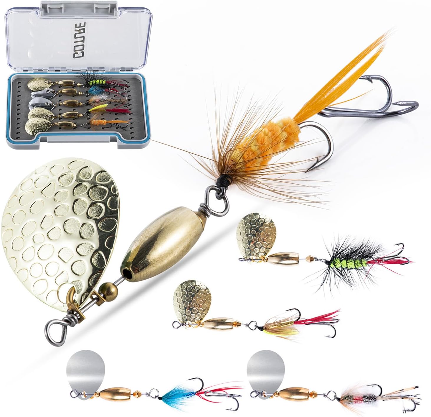 Goture Trout Lures Fishing Spinners,Minnow Super Strikers Fly Fishing Kit, Bass Fishing Lures with Brass Spinner Blade for Freshwater Saltwater, Salmon Pike Panfish Trout Spinner Bait with Tackle Box