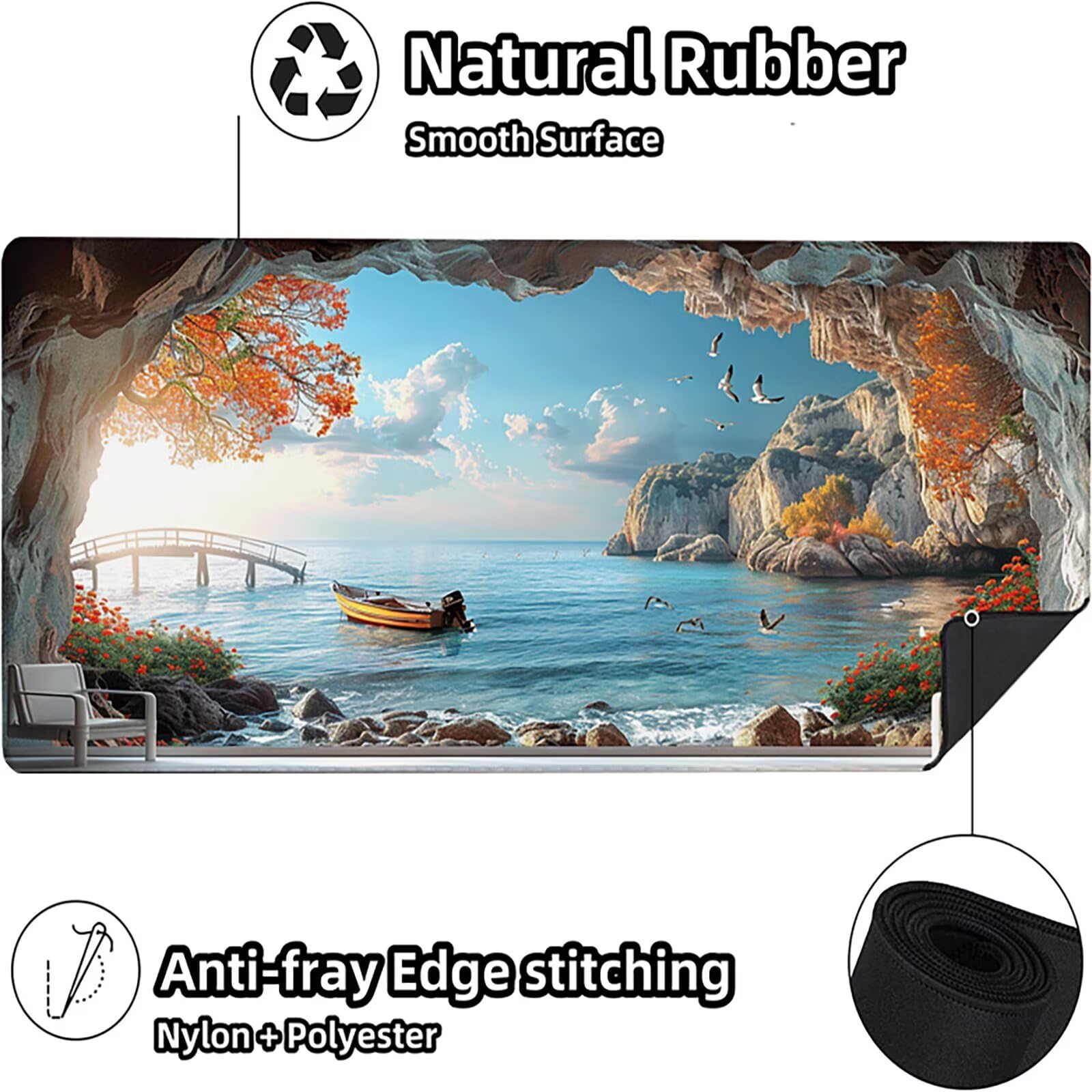 Paisaje Alfombrilla Ratón Gaming XXL 1500 x 800 mm, Alfombrilla Gaming Blanco Mousepad con Base de Goma Antideslizante, Impermeable Desk Mat para Teclado y Raton, Accesorios Gaming, Regalos 0-Q