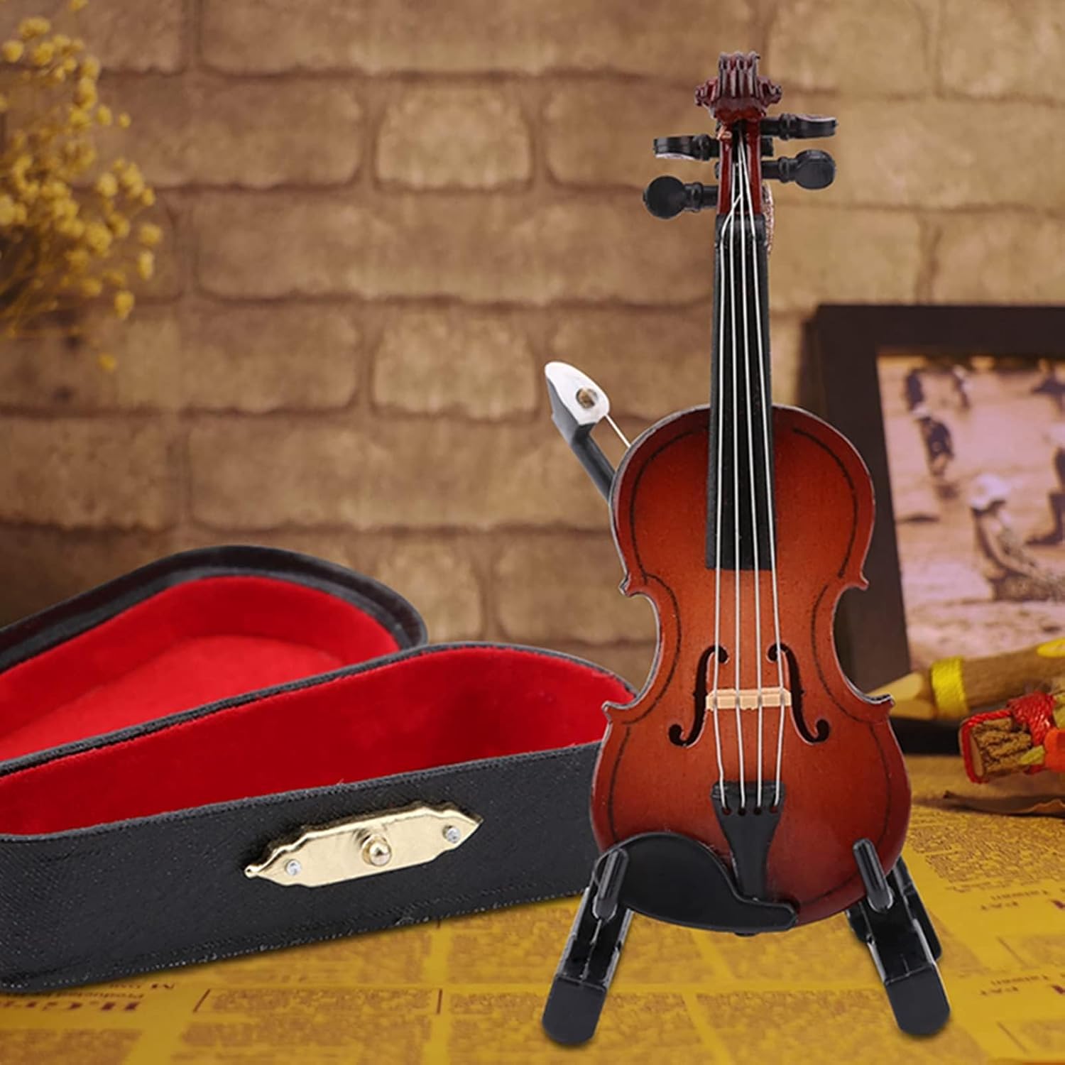 Mini Violin Model, Miniature Violin Model with Stand Case Dollhouse Accessories Mini Musical Instrument Decor Gift image 4