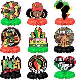 Juneteenth Freedom Day Party Decorations Honeycomb Table Centerpieces,9 PCS Happy Juneteenth African American Table Topper Sign for Independence 1865 Juneteenth Commemoration Celebration Party