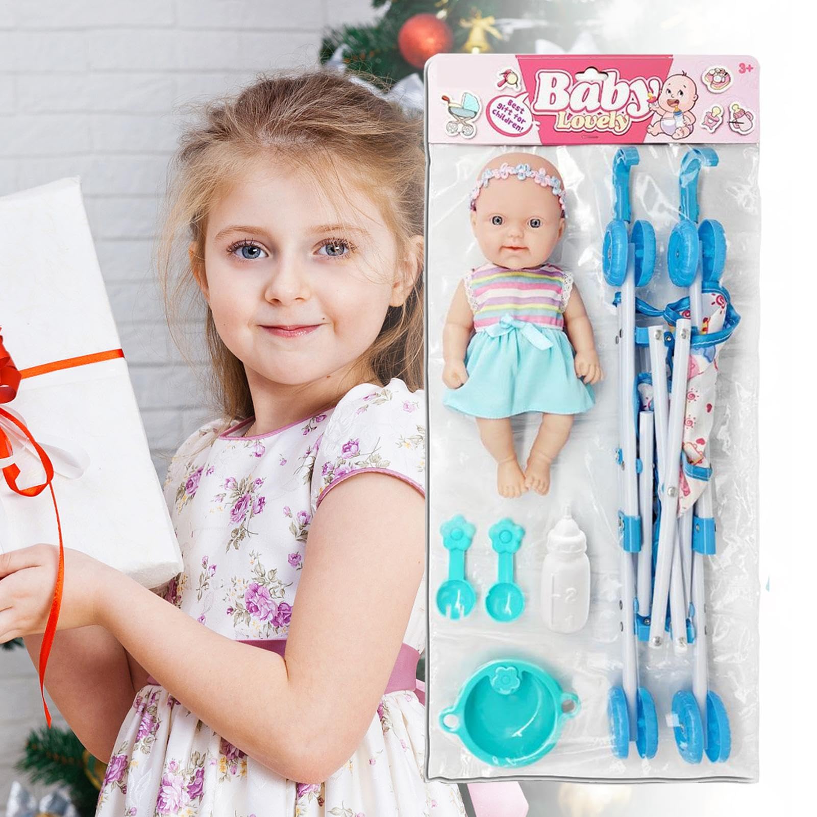 Ensemble Poupée Avec Poussette – Coffret De Jeu Réaliste Pour Tout-petits, Poupée 10 Pouces, Accessoires Incluant Biberon, Cuillères, Bol – Rose, Jaune, Bleu Ou Violet