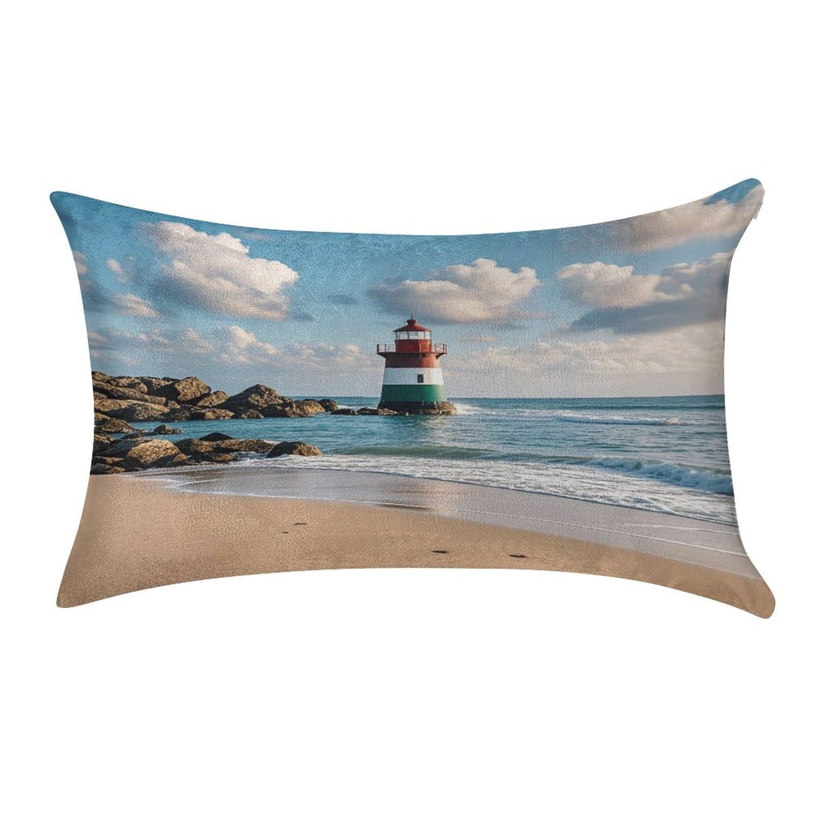 FekiLoot Sea Lighthouse Sandbeach Pillow Covers Luxury Velvet Oblong Pillowcases Rectangular Throw Pillows Case Decorative Velvet Cushion Covers Ultra Soft Lumbar Pillow Shells 12 X 20 in