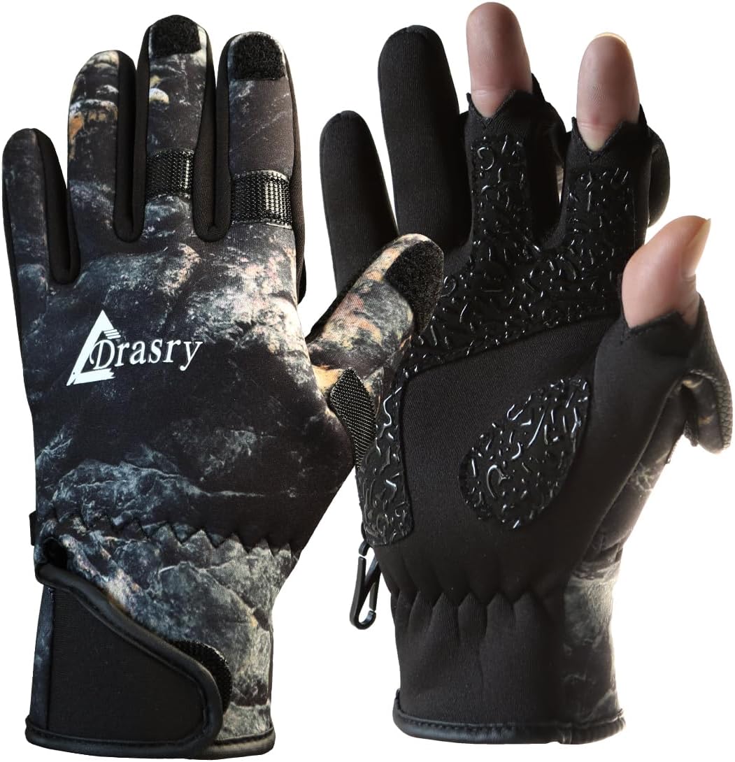 Guantes de pesca de neopreno con pantalla táctil, 3 dedos cortados, clima cálido y frío, adecuados para hombres y mujeres, pesca en hielo, pesca con mosca, fotografía, motocicleta, correr, tiro