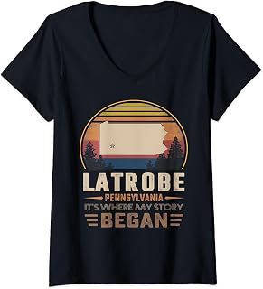 Womens Vintage Latrobe Pennsylvania Homtown My Story Began V-Neck T-Shirt