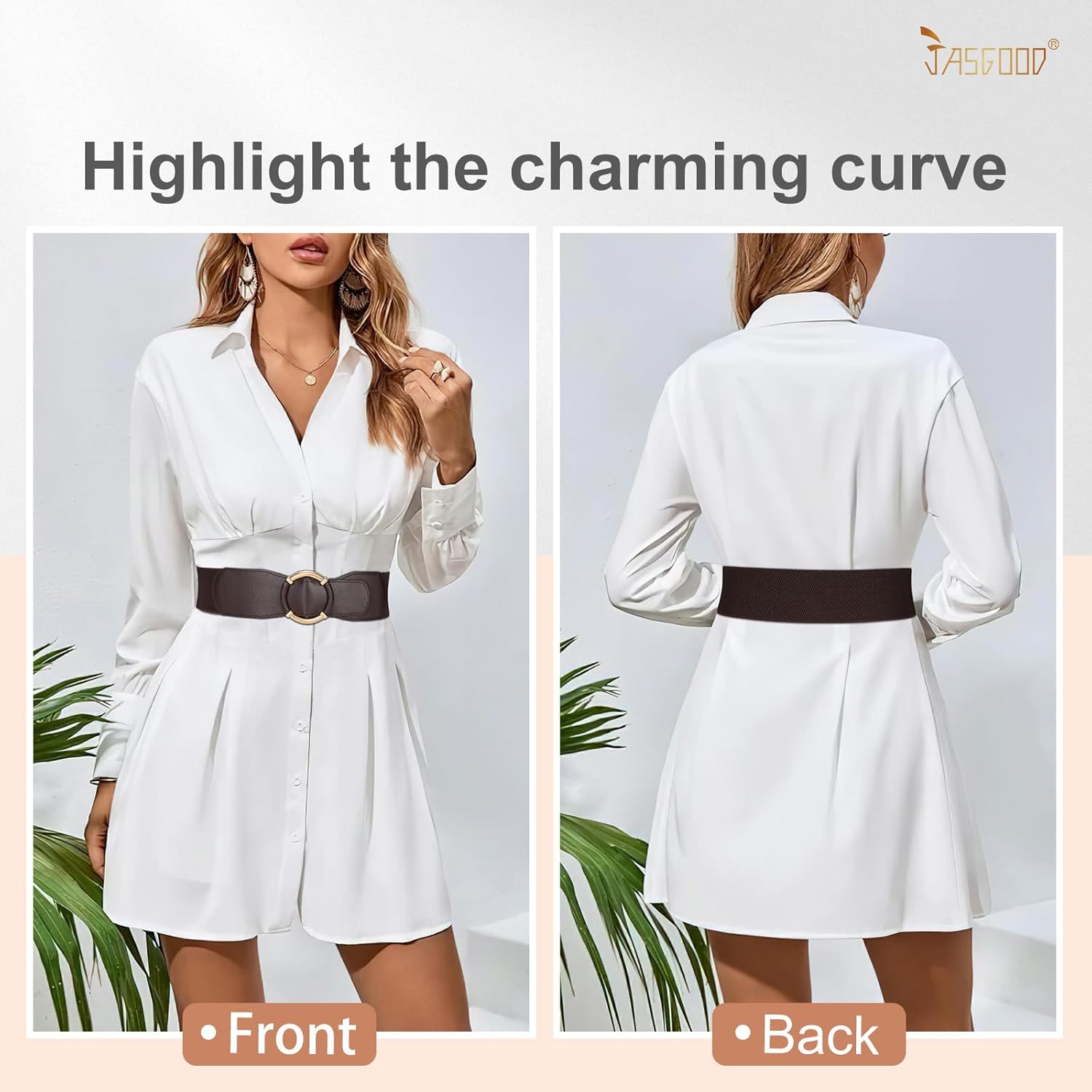 JASGOOD Women Wide Waist Belt Stretchy Elastic Vintage Belts for Dress Ladies Belt with Circle Buckle - Image 2