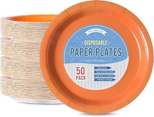 Miniatura 115 de Platos de papel desechables rojos, 50 platos llanos de 9 pulgadas a granel para suministros de fiesta, platos de fiesta de colores y resistentes