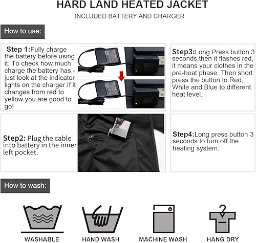 Miniatura 6 de HARD LAND Chaqueta térmica para hombre con batería de 7.4 V y cargador, chaqueta de trabajo eléctrica impermeable Softshell