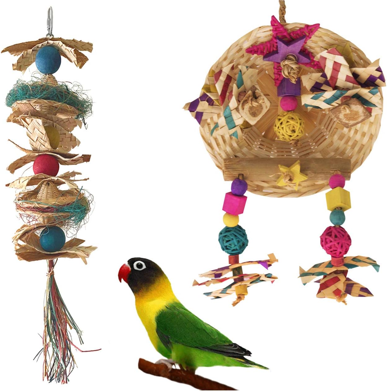 Fetch-It Pets 2 Pack Bird/Parrot Jamboree & Hat Hat Hooray Foraging Toys Suitable for Small Parakeets, Cockatiel, Conures, Finches,…