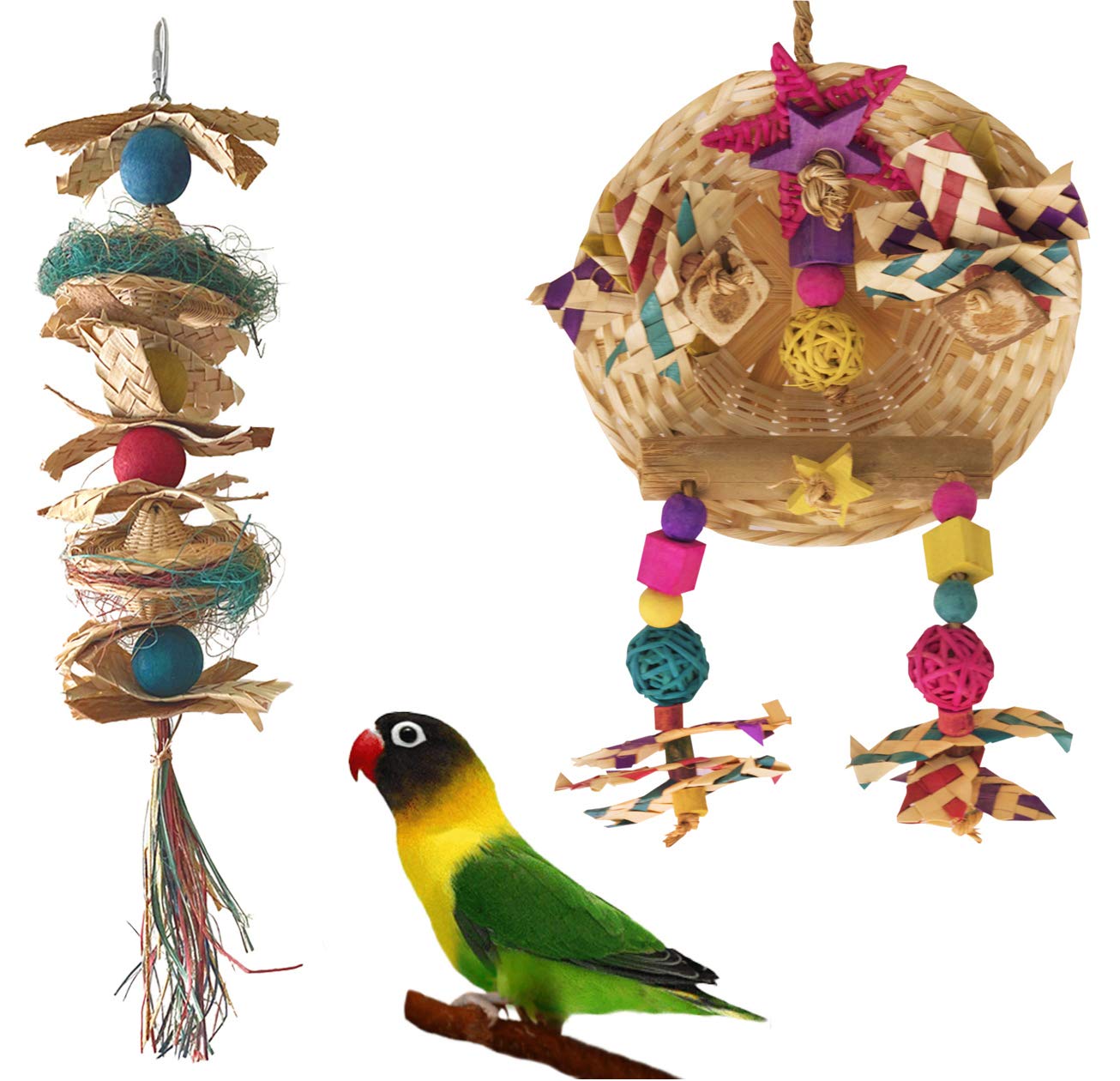 Fetch-It Pets 2 Pack Bird/Parrot Jamboree & Hat Hat Hooray Foraging Toys Suitable for Small Parakeets, Cockatiel, Conures, Finches, Budgie, Macaws, Parrots, Love Birds