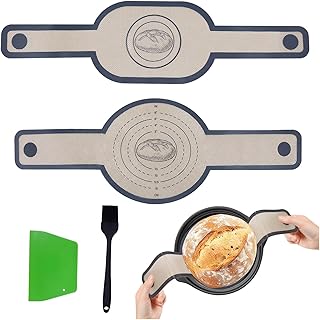 Primasage 2 Pièces Tapis à Pain avec 1 Raclette et 1 Pinceau à Pâtisserie, Élingue Pain Silicone peut Facilement Soulever le Pain de la Poêle, Idéal pour Faire du Pain au Levain