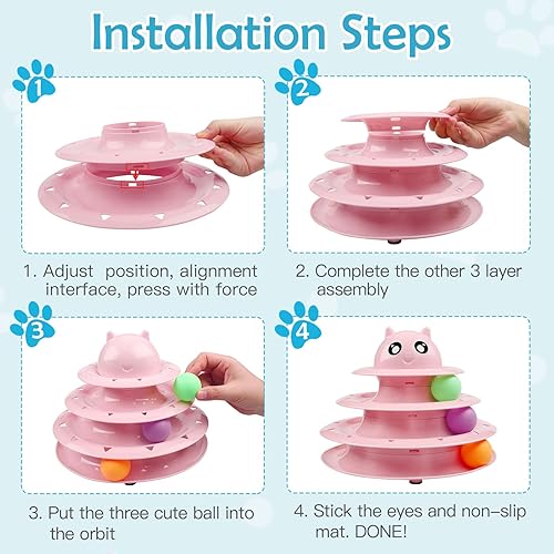 Miniatura 4 de UPSKY Juego de 20 rodillos para gatos de 3 niveles con teaser, ratones, resortes y pelotas para gatitos de interior