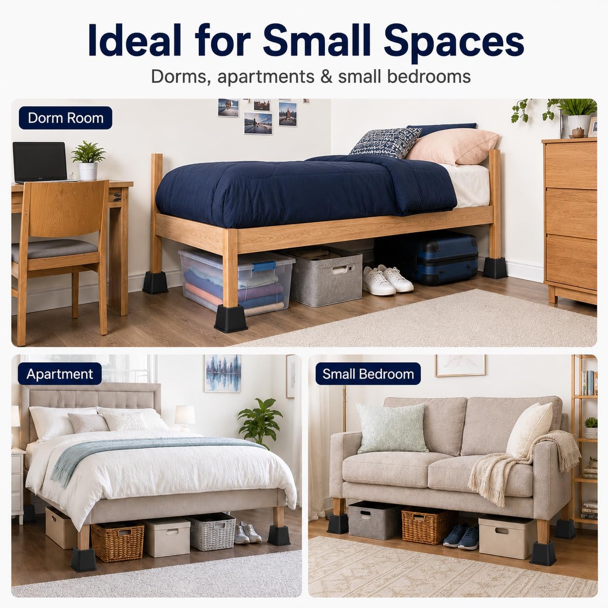 BTSD-home Bed Risers 3 Inch Heavy Duty, Furniture Risers for Bed Frame/Sofa/Couch/Table, 4 Pack, Up to 2000 lbs, Under-Bed Storage