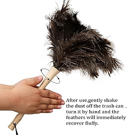 iHUFeather Ostrich Feather Duster 16 inch Fluffy Natural Genuine Ostrich Feathers with Wooden Handle and Eco-Friendly Reusable Handheld Ostrich Feather Duster for Cleaning Supplies(5PCS)