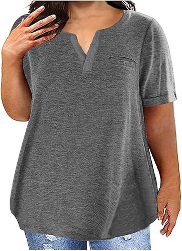 Miniatura 2 de JEGULV Camisetas de talla grande para mujer, de manga corta, para verano, casuales, ligeras, con cuello redondo, holgadas, suaves, Tops de talla