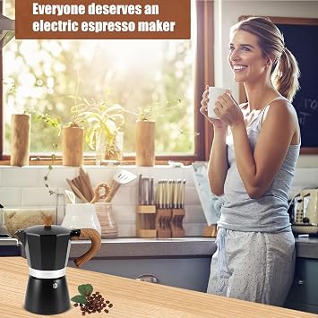 Stovetop Coffee Maker - 6 Cup Aluminium Italian Espresso Maker, 300ml Gas & Electric Stove Top Moka Pot for Cappuccino Latte Mocha, Black