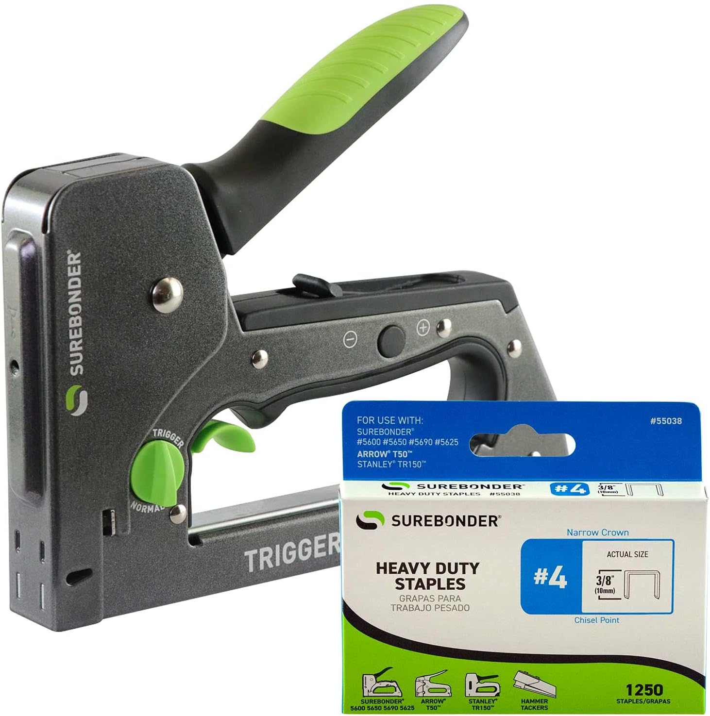 Surebonder TRIGGERFIRE Staple Gun Kit with 1250, 3/8", T-50 Type, Steel Staples : Office Products