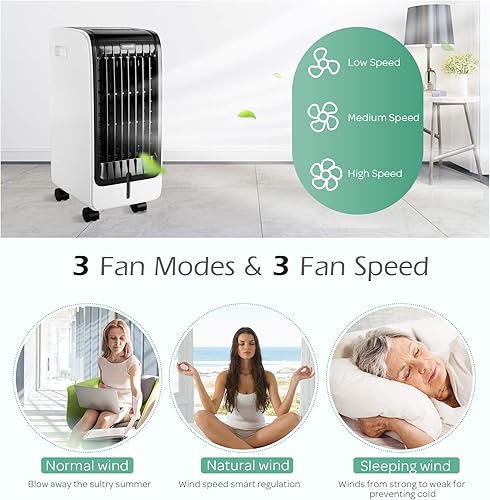 Miniatura 4 de COSTWAY Enfriador de aire evaporativo 3 en 1, ventilador de aire sin aspas con control remoto, oscilación de 60, 3 modos y 3 velocidades,