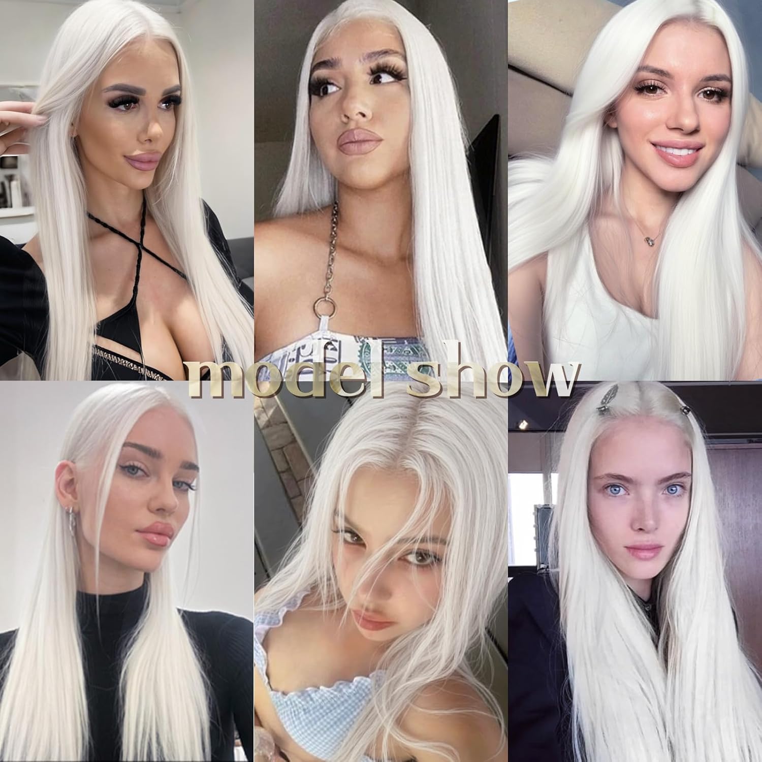 13x4 Glueless White Wig Straight Synthetic Lace Front Wig Pre Plucked 250 Density Hd Lace Wig With Baby Hair Heat Resistant Wigs For Women 26 inch Grey Silver Platinum Blonde Wig