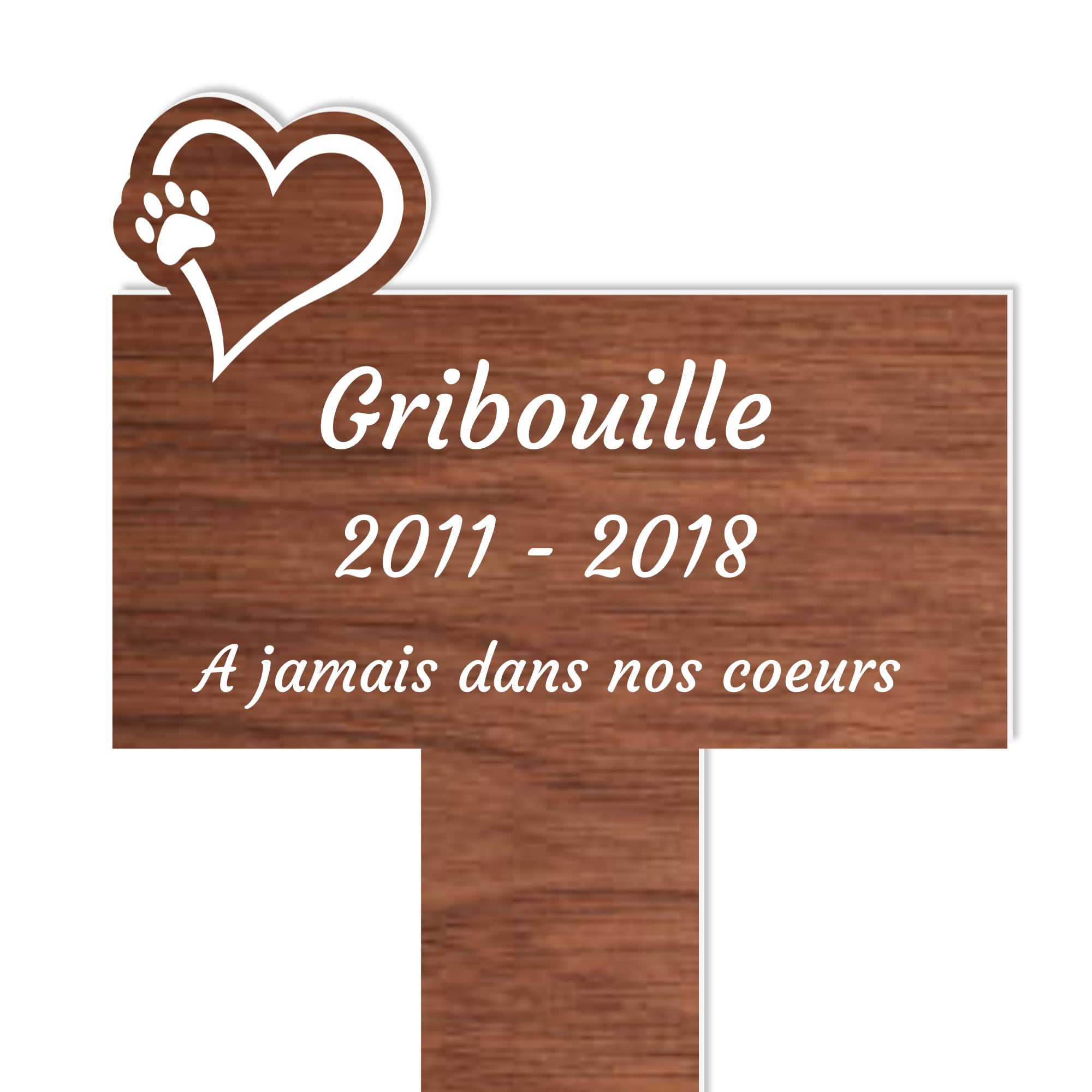 Piquet Plaque Funéraire Commémoratif Personnalisé - Bois - Inter funéraire pour Chat, Chien - Souvenir pour Animaux - Plaque Commemorative Animal - Textes Personnalisables (Coeur)