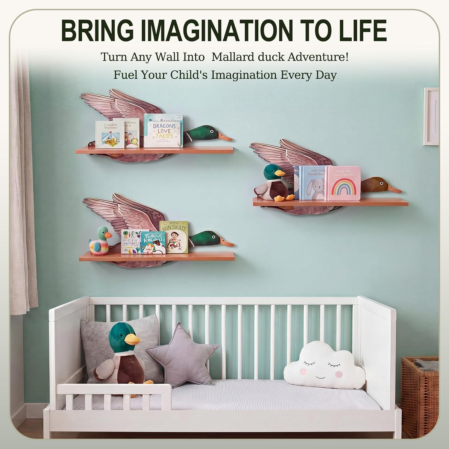 Novabright 3 Pcs Mallard Duck Floating Shelf Set for Kid Room Decor