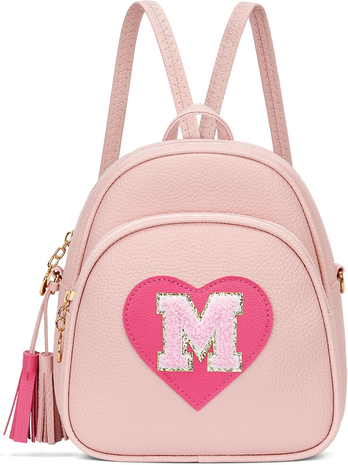 CLOUDWINGS Valentines Day Gifts for Kids Gifts for Girls Little Girl Initial Mini Heart Backpack Purse Crossbody Bag with Tassel,Pink-M