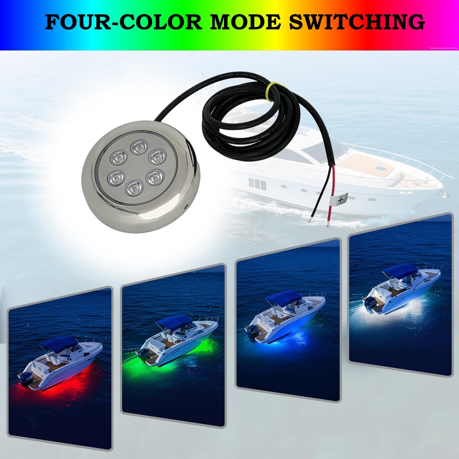 Boat Underwater Light, RGBW 3.5inch Marine LED Lights with 316 Stainless Steel, IP68 Waterproof vessel Lighting for Fishing Boat, Yacht, Dock Parties,12/24V Surface Mount (2pcs)