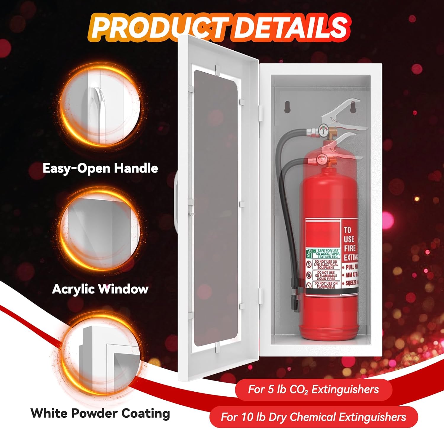 Fire Extinguisher Cabinet for 10 lb Extinguisher, Wall Mount Steel Metal Enclosure for Indoor & Outdoor Use, 24-3/4" H x 10-1/4" W x 6-3/4" D