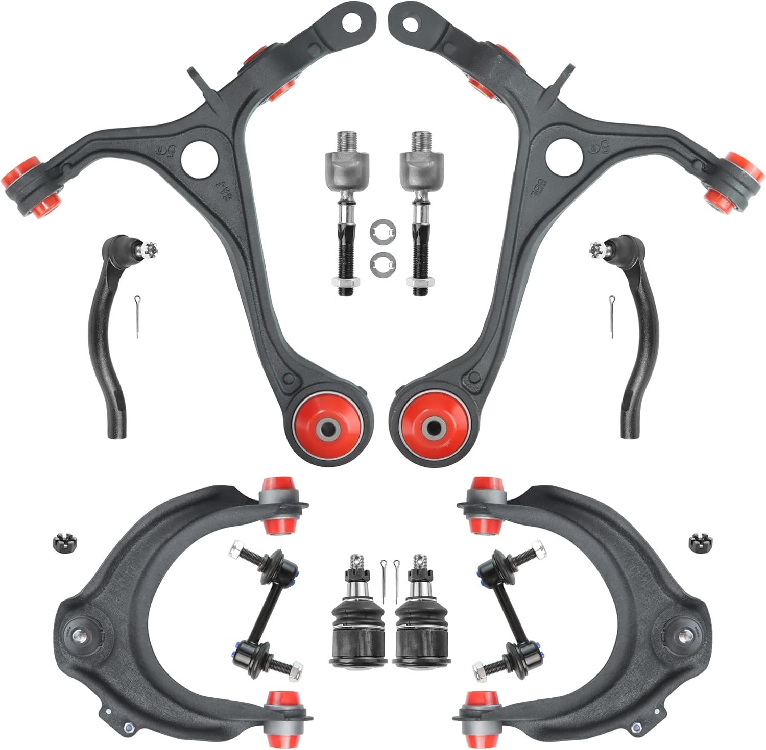 12pc Front End Suspension Kit for Honda Accord 2003-2007, Acura TSX 2004-2008, Upgrade PU Bushing Upper Lower Control Arms Lower Ball Joints Inner Outer Tie Rods Sway Bars Replacement