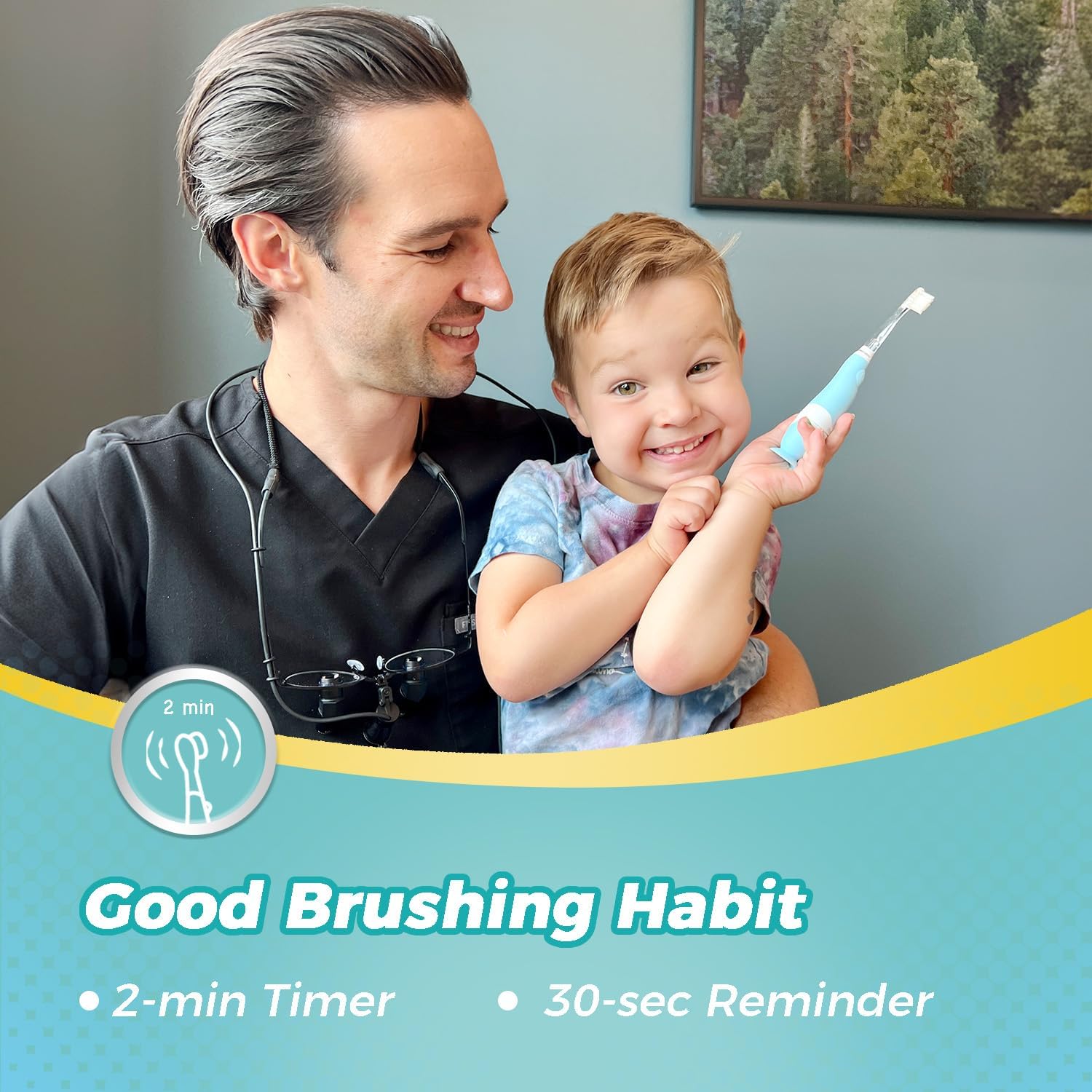 Papablic Toddler Sonic Electric Toothbrush Kids for Ages 1-3 Years, Baby Electric Toothbrush with Cute Dino Cover and Smart LED Timer, 4 Brush Heads (Debby)
