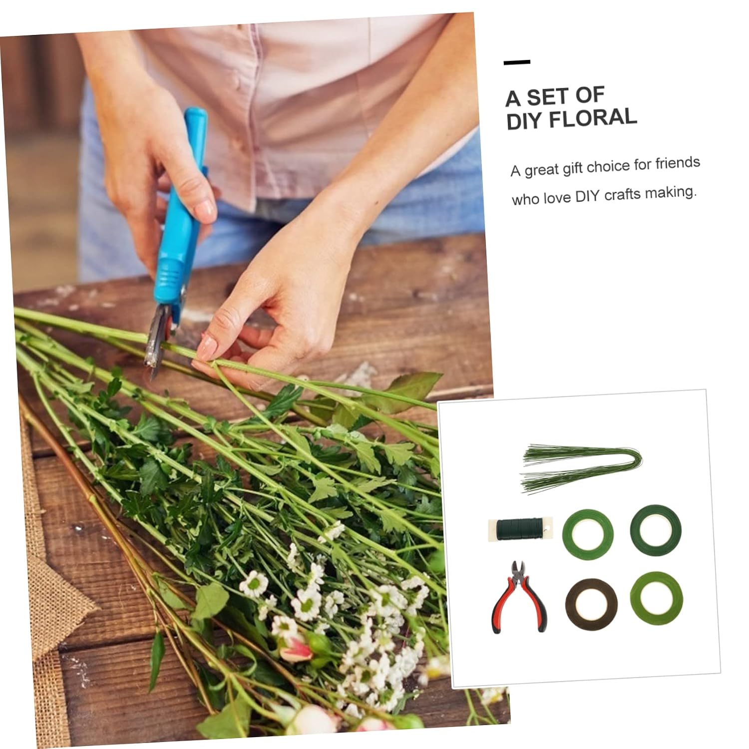 HOMSFOU 1set Flower Arrangement Tool Kit Floral Tape Steel Cutter and Stem Wrap Floral Art Making Supply for Efficient Crafting and Packaging