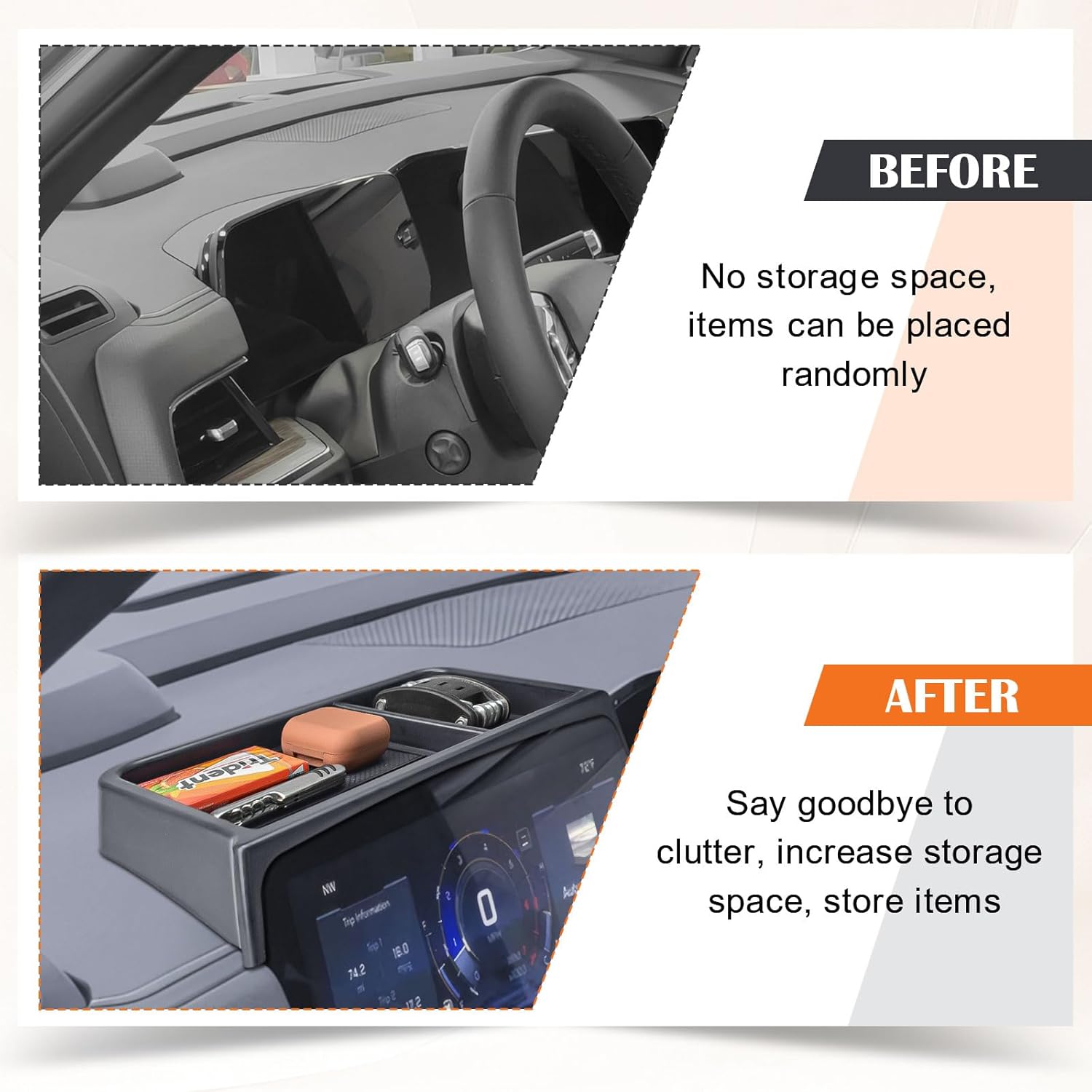 TACOBRO Interior Dashboard Storage Organizer and Front Center Consol Tray Compatible with 2025 Chevy Tahoe & Suburban Accessories, Dash Mounted Tissue Holder Tray Box ABS Black（Only Fits Standard Mode