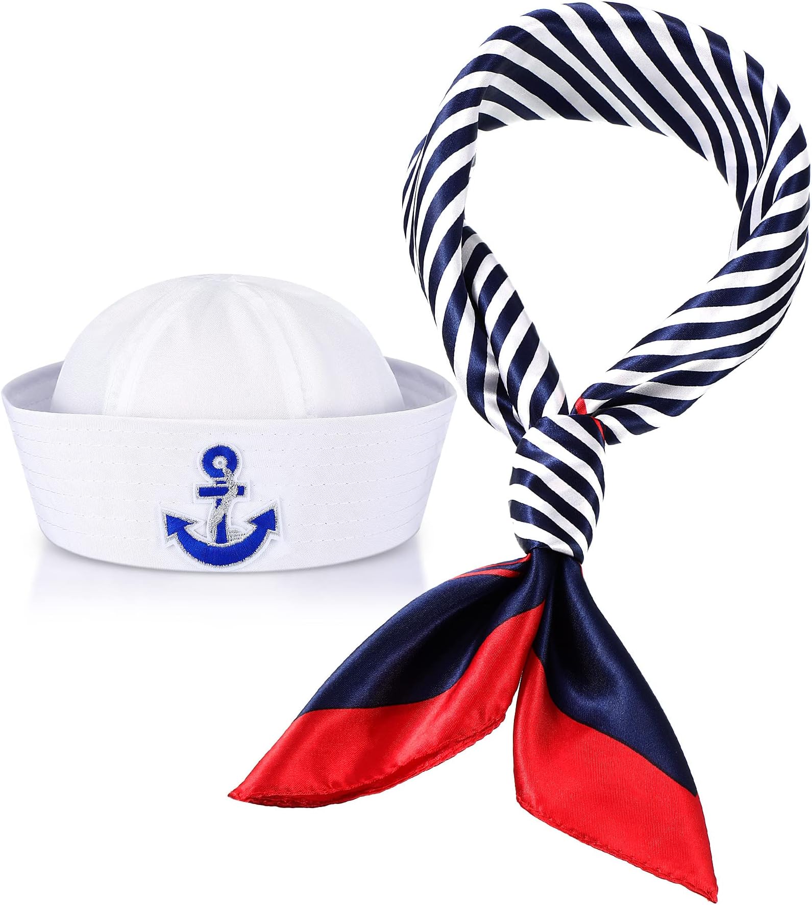 Sailor Hat and Scarf Set for Halloween Women Men Outfit with White Sailor Cap Captain Hat Scarf for Costume Accessory