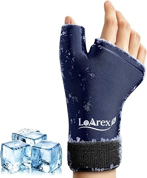 Wrist Ice Pack Wrap with Thumb Brace for Either Hand - 1 pcs Reusable Gel Glove for Hot & Cold Therapy - Pain Relief for Carpal Tunnel, Arthritis, Tendonitis & Sports Injuries L/XL Blue