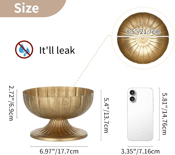 NUPTIO Gold Compote Vase for Centerpiece: 8.5 Wide Short Pedestal Footed Bowl for Flowers - Distressed Brass Urn for Decorative Wedding Table Set of 10