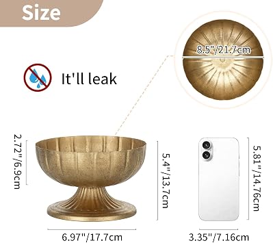 NUPTIO Gold Compote Vase for Centerpiece: 8.5 Wide Short Pedestal Footed Bowl for Flowers - Distressed Brass Urn for Decorative Wedding Table Set of 10