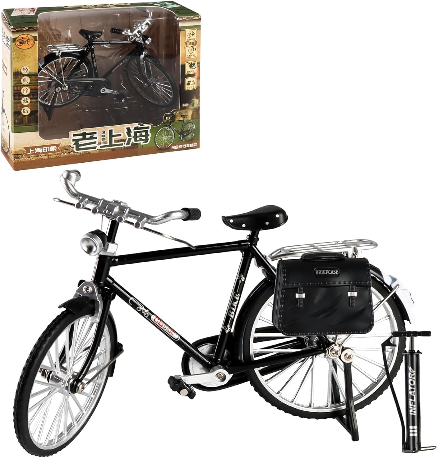 Vintage Die-Cast Bicycle Model with Briefcase | Classic Black Cycle Miniature Showpiece | Collectible Metal Bike Decor for Home, Office & Gifting